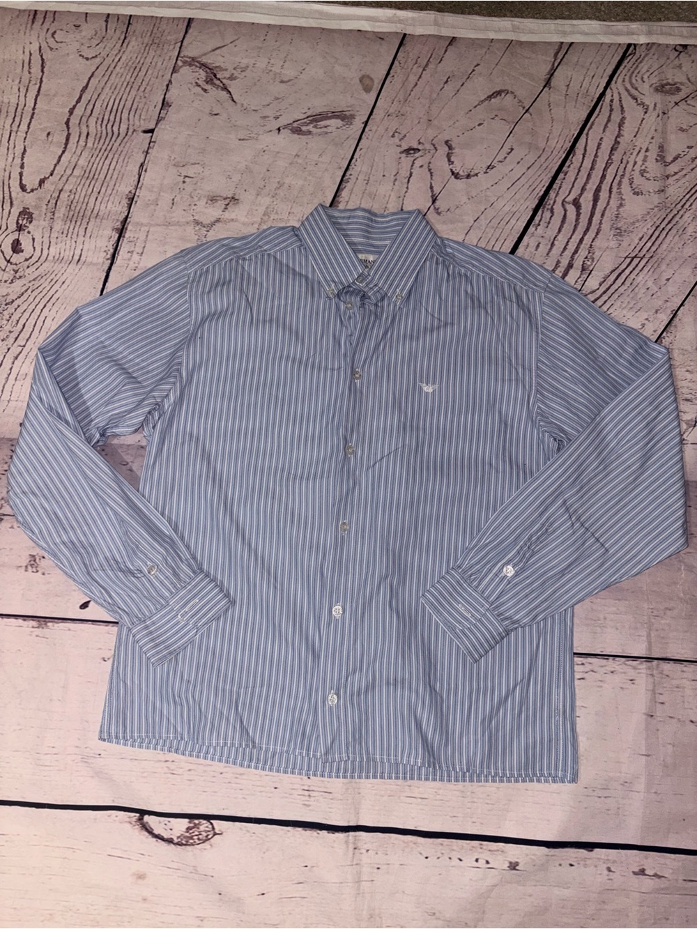 VTG Armani Juniors blue stripped shirt 14a